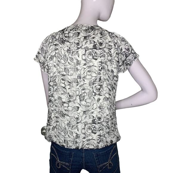 Sara Michelle Petite Top Short Sleeve Elastic on Waist B/W Floral … - Picture 5 of 10